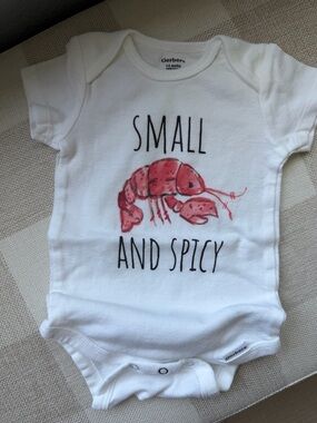 Gerber White Baby Onesie “Small and spicy” crawfish graphic